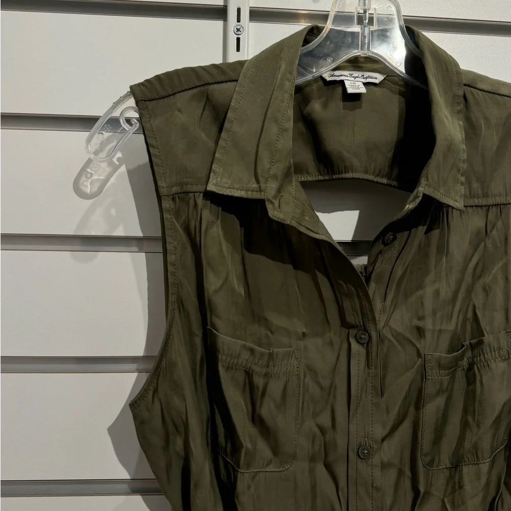 American Eagle Outfitters Sleeveless Flowy‎ Olive Green Dress